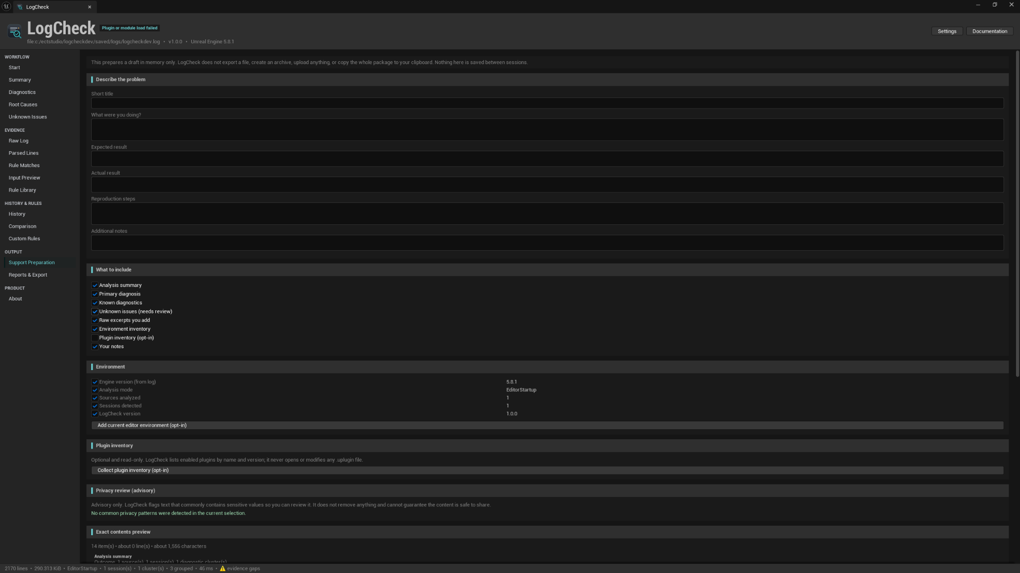 LogCheck Support Preparation